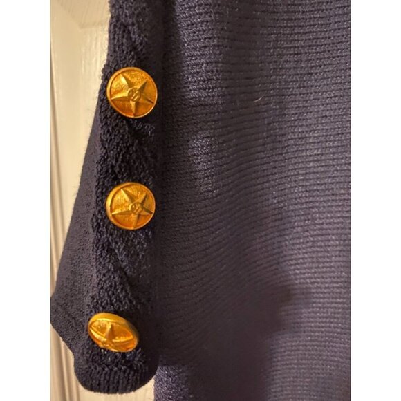 St John Sport Sweater Top Navy Blue Gold  S Small Nautical Buttons Short Sleeve - Picture 7 of 10